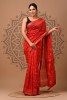 Maheshwari Silk Saree - Hand Block Red Blocks